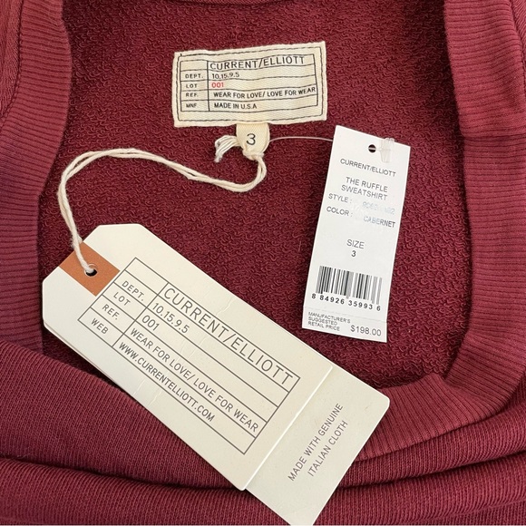 NWT Current/Elliot Ruffle Sweatshirt Cabernet Size 3 Large Cotton Feminine - Picture 10 of 17